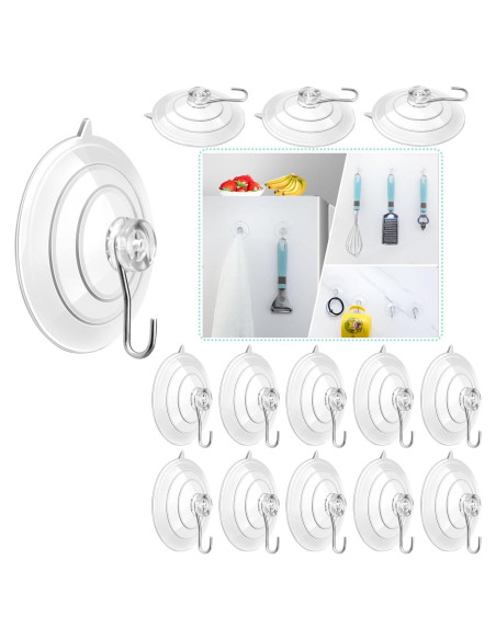 14 Ventosas de PVC Transparente ETwinCoo con Ganchos Metal 1.36 Kg 14 Ventosas de PVC Transparente ETwinCoo con Ganchos Metal 1.36 Kg