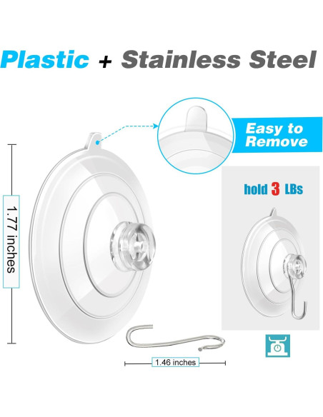14 Ventosas de PVC Transparente ETwinCoo con Ganchos Metal 1.36 Kg 14 Ventosas de PVC Transparente ETwinCoo con Ganchos Metal 1.36 Kg