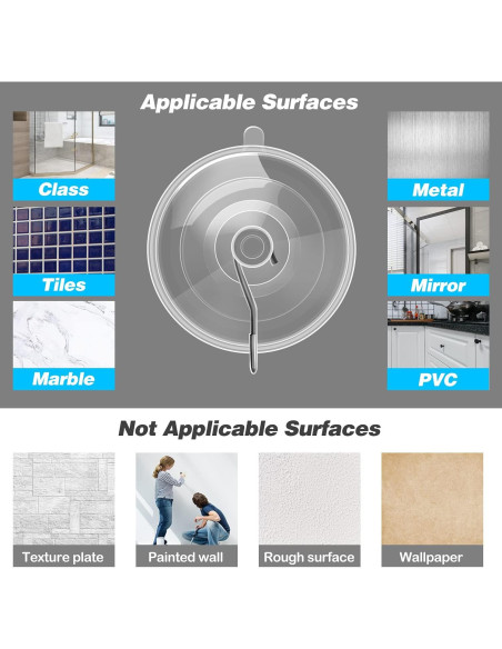 14 Ventosas de PVC Transparente ETwinCoo con Ganchos Metal 1.36 Kg 14 Ventosas de PVC Transparente ETwinCoo con Ganchos Metal 1.36 Kg