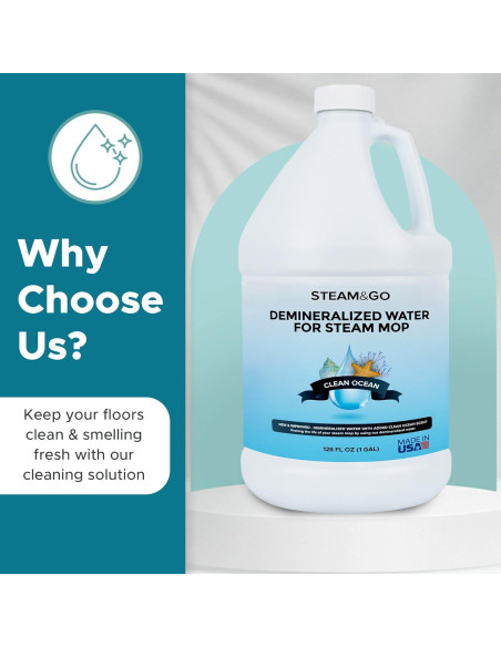 Agua Desmineralizada Steam & Go 3.78L - Limpieza Eficaz Aroma Océano