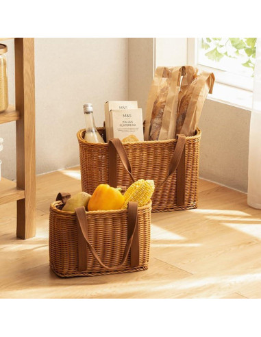 Cesta de Compras Tejida a Mano RT&BS Grande Marrón