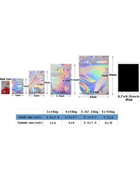 Paquete de 100 Bolsas Mylar Holográficas 3x4" W M G WEMEGA