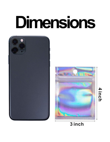 Paquete de 100 Bolsas Mylar Holográficas 3x4" W M G WEMEGA