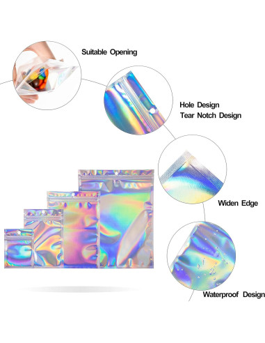 Paquete de 100 Bolsas Mylar Holográficas 3x4" W M G WEMEGA