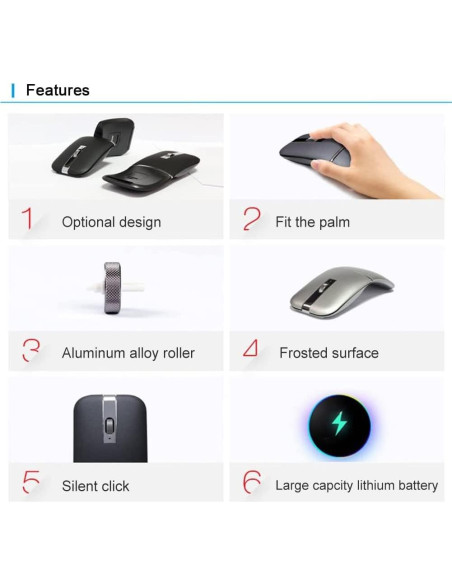 Ratón Inalámbrico Plegable NORMIA RITA Gris Bluetooth 5.0