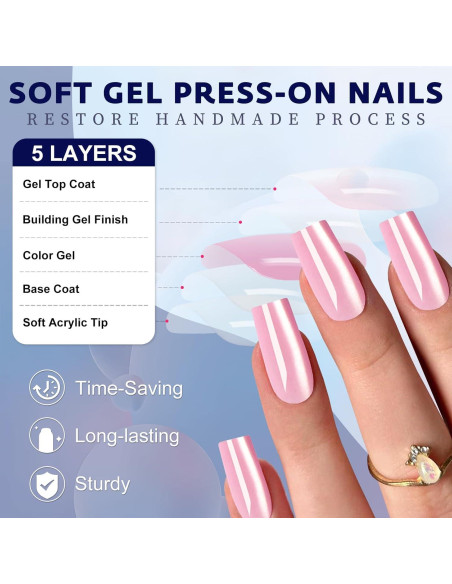 120 Uñas Postizas Acrílicas Medianas Rosa Bebé Bellelfin