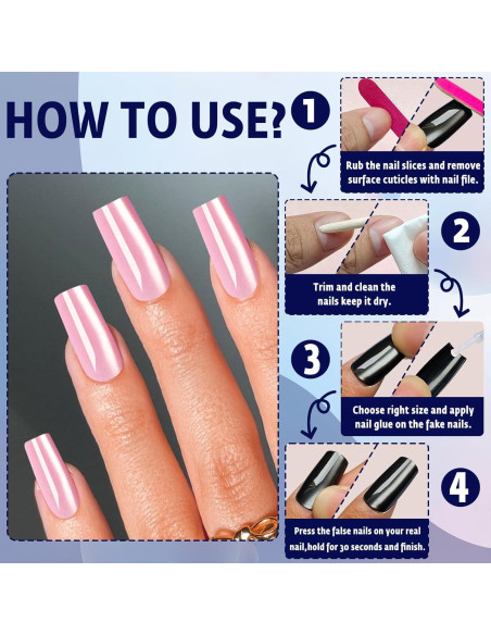 120 Uñas Postizas Acrílicas Medianas Rosa Bebé Bellelfin