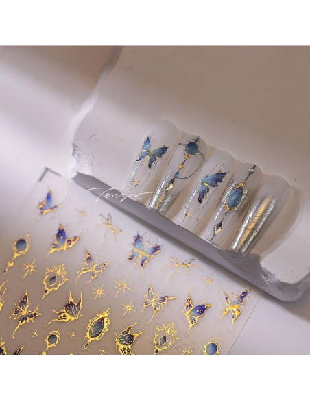 Calcomanías de Uñas 5D Mariposa Azul CTTHNBD - 1 Hoja