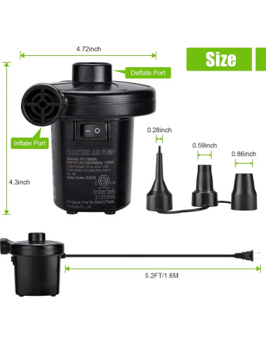 Bomba de Aire Eléctrica CAMULAND 130W con 3 Boquillas