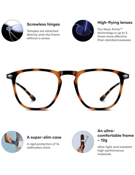 Gafas Anti Luz Azul Nooz Óptica Cuadradas Carey Transparentes Gafas Anti Luz Azul Nooz Óptica Cuadradas Carey Transparentes