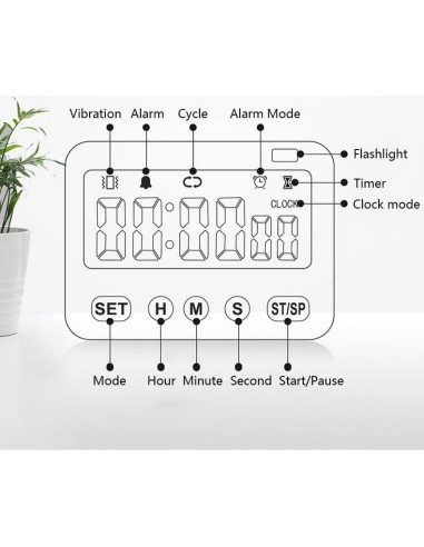 Temporizador GH 99 Horas con Recordatorio y Soporte Magnético