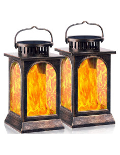 Linterna Solar TomCare de Metal con Llama Parpadeante - 2 Pzas Bronce