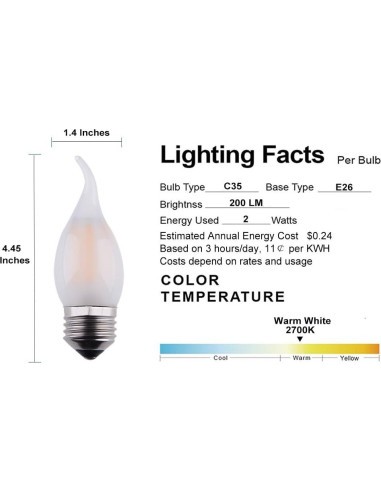 Bombilla LED Candelabra Opalray 2W Regulable 2700K - Paquete de 5