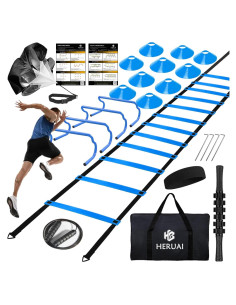Equipo de Entrenamiento de Agilidad HERUAI - Escalera 6.1m, 4 Vallas, 10 Conos