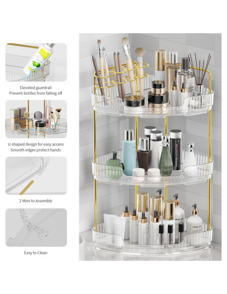 Organizador de Esquina YINGXUN 3 Niveles Cristal para Baño