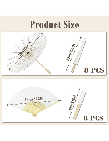 8 Pcs Paraguas de Papel Blanco Zansens 84 cm Decoración Boda