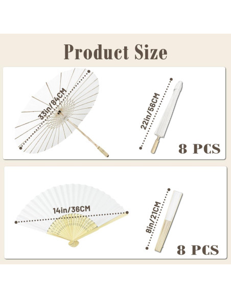 8 Pcs Paraguas de Papel Blanco Zansens 84 cm Decoración Boda