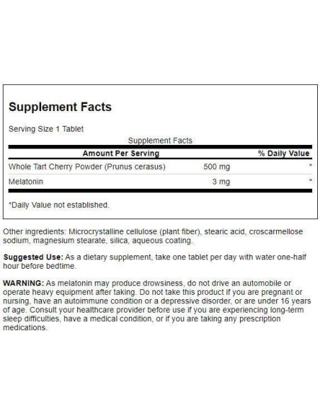 Suplemento Cereza Ácida y Melatonina Swanson 30 Tabletas