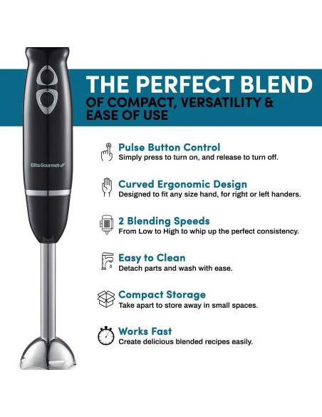 Mezclador de Mano Elite Gourmet EHB1015 500W 2 Velocidades