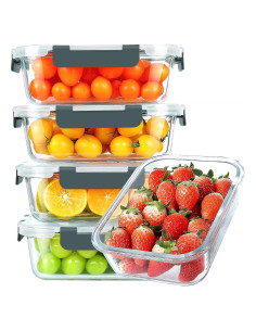 5 Contenedores de Vidrio 30 oz KOMUEE - Apto Microondas y Lavavajillas