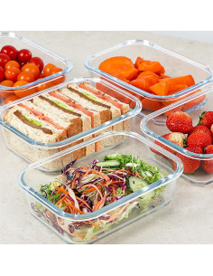 5 Contenedores de Vidrio 30 oz KOMUEE - Apto Microondas y Lavavajillas 2