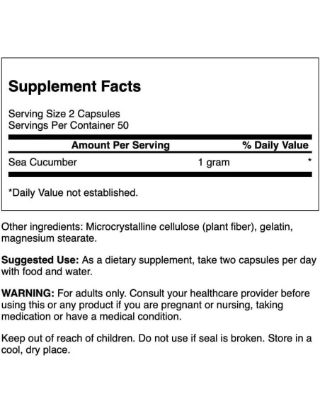 Suplemento de Pepino de Mar Swanson 100 Cápsulas 500mg Suplemento de Pepino de Mar Swanson 100 Cápsulas 500mg
