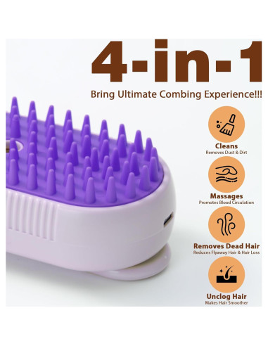 Cepillo de Vapor para Gatos 4 en 1 Baytion Púrpura