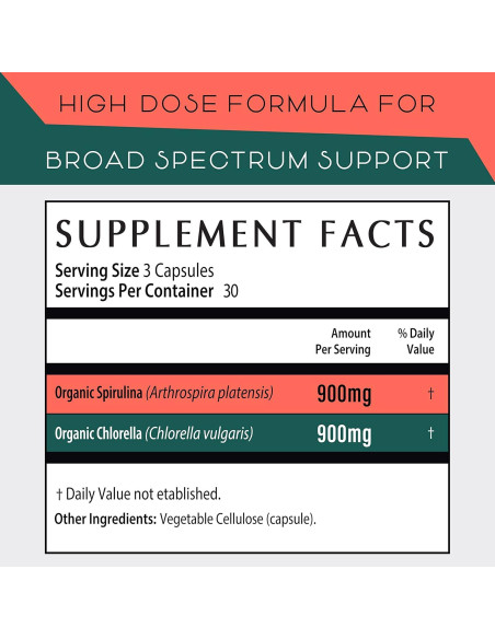 Cápsulas de Espirulina y Clorella Orgánica Teaveli 90 Ct