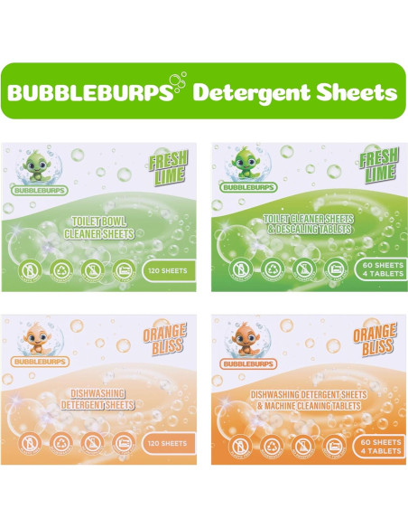 Combo Hojas y Tabletas Limpiadoras Bubbleburps 64 Unidades