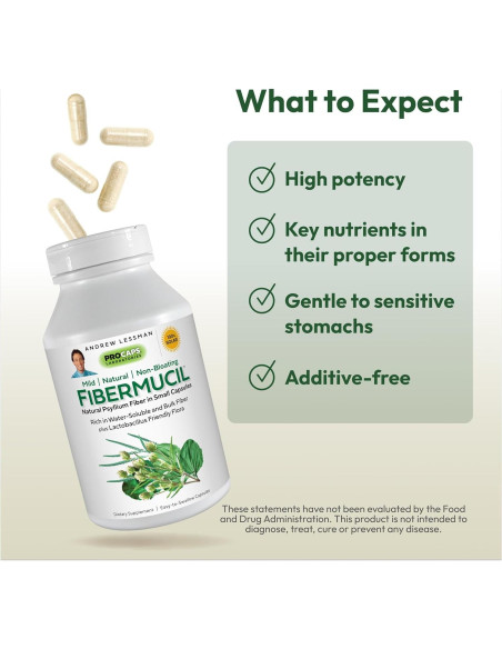 Fibermucil Andrew Lessman 180 Cápsulas de Psyllium - Salud Digestiva