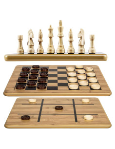 Juego de Ajedrez y Damas 3 en 1 VAMSLOVE de Madera 29.21 cm