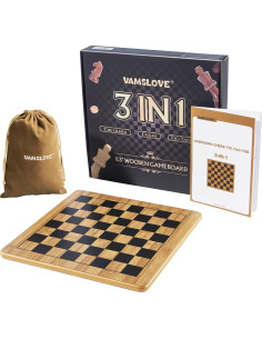 Juego de Ajedrez y Damas 3 en 1 VAMSLOVE de Madera 29.21 cm 2