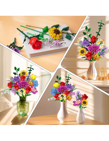 Juego de Construcción Ramo de Flores PLAXSOON 1015 Piezas