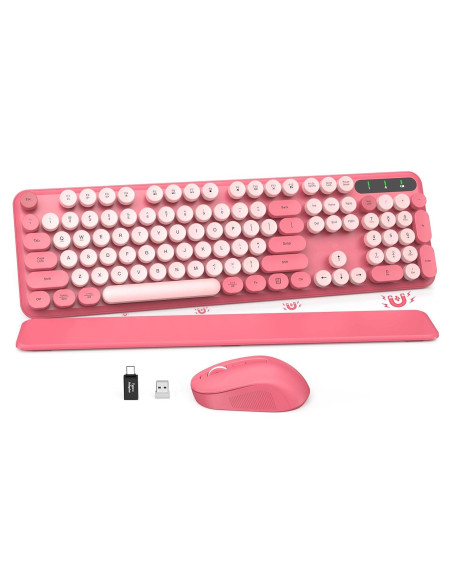 Combo Teclado y Ratón Inalámbrico SABLUTE Rosa Retro