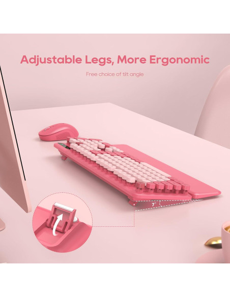 Combo Teclado y Ratón Inalámbrico SABLUTE Rosa Retro