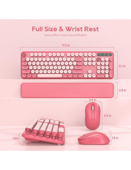 Combo Teclado y Ratón Inalámbrico SABLUTE Rosa Retro