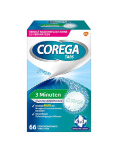 Tabletas de Limpieza Rápida Corega para Dentaduras 66 Unidades