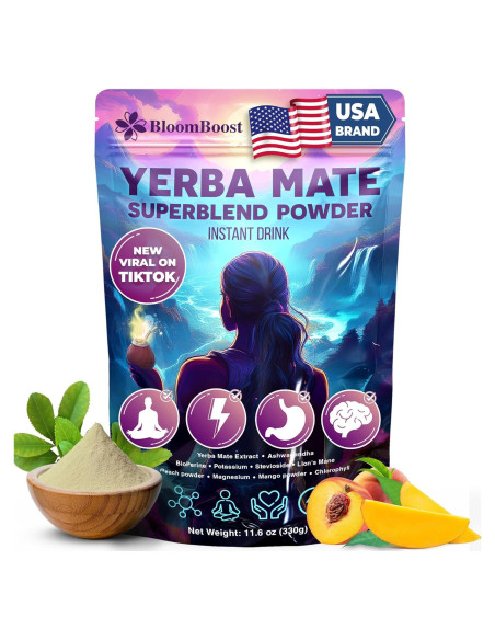 Yerba Mate Instantáneo BloomBoost 330g - Sabor Durazno Mango