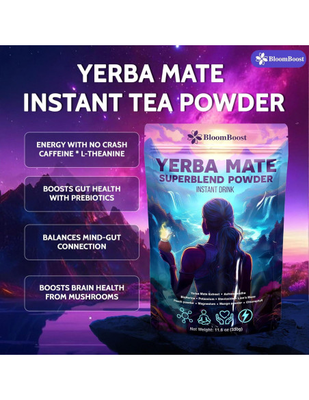 Yerba Mate Instantáneo BloomBoost 330g - Sabor Durazno Mango