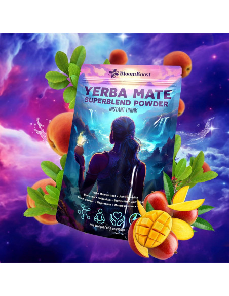 Yerba Mate Instantáneo BloomBoost 330g - Sabor Durazno Mango