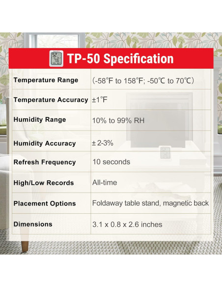 Higrómetro Digital ThermoPro TP50 con Monitor de Temperatura y Humedad