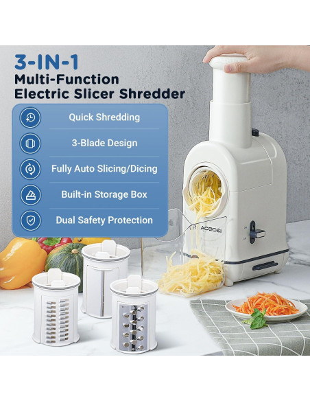 Rallador Eléctrico Aobosi 3 en 1 para Verduras y Queso