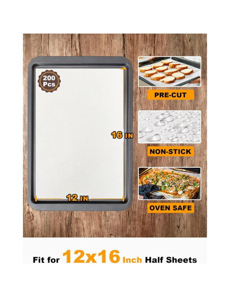 SMARTAKE 200 Hojas de Papel Pergamino 30x40 cm Anti-adherente