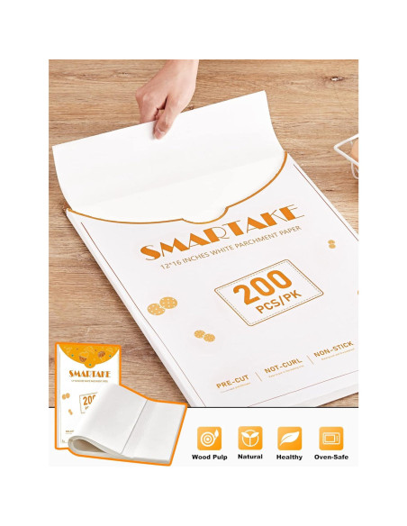 SMARTAKE 200 Hojas de Papel Pergamino 30x40 cm Anti-adherente