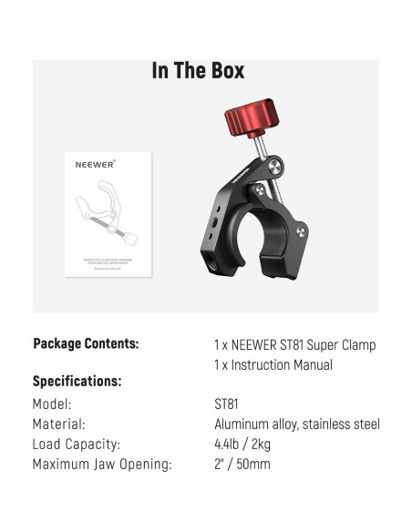 Abrazadera Super Clamp NEEWER ST81 con zapata fría 4 kg