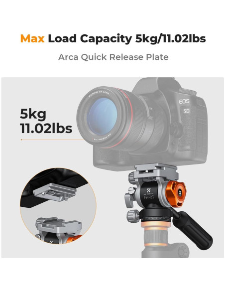 Cabezal Fluido K&F Concept FH-03 para Trípode 5kg