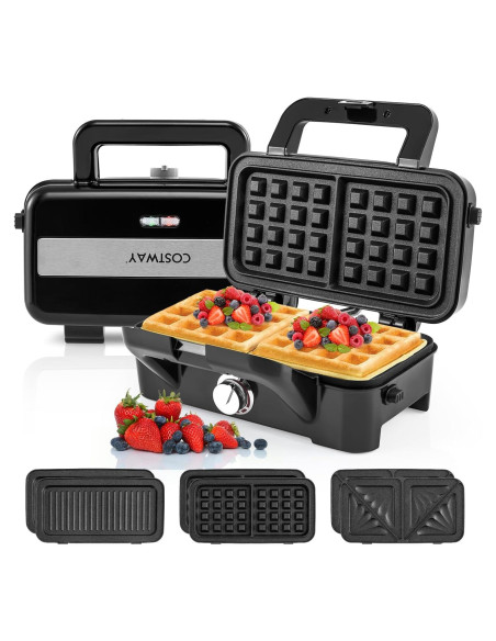 Máquina de Waffles 1200W COSTWAY 3 en 1 con Placas Desmontables