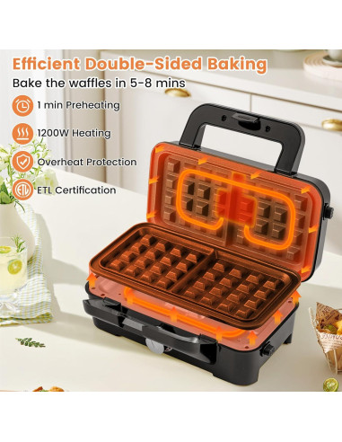Máquina de Waffles 1200W COSTWAY 3 en 1 con Placas Desmontables