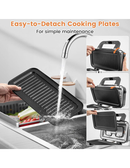 Máquina de Waffles 1200W COSTWAY 3 en 1 con Placas Desmontables