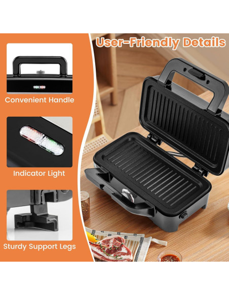 Máquina de Waffles 1200W COSTWAY 3 en 1 con Placas Desmontables